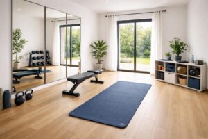 Aménager un espace sportif à domicile avec des meubles Decathlon et des miroirs Castorama