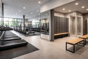 Aménager une salle de sport de club avec vestiaires Decathlon et miroirs muraux grand format