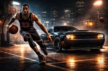 Le basket et automobile avec partenariats NBA et Dodge Challenger SRT Hellcat