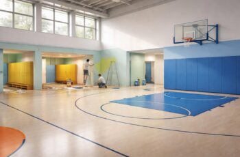 Salle de basket : peindre vestiaires avec peinture lavable Dulux Valentine et sol vinyle Gerflor