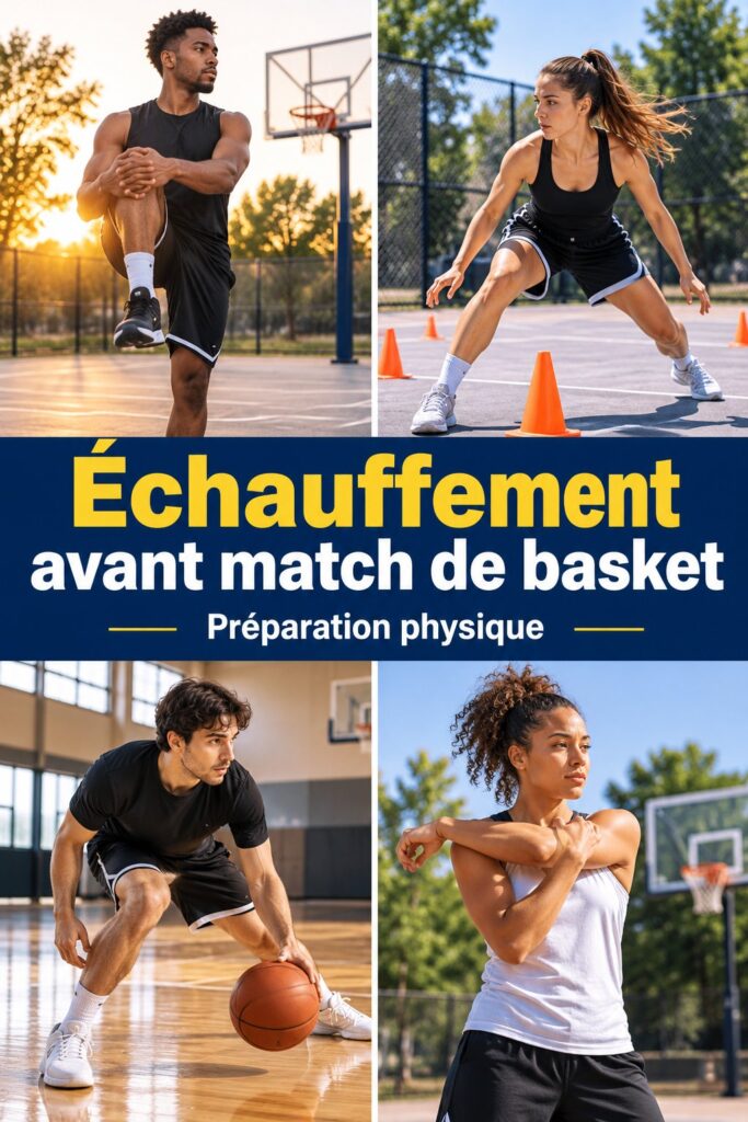 Joueur de basket en train de réaliser des étirements dynamiques avant un match