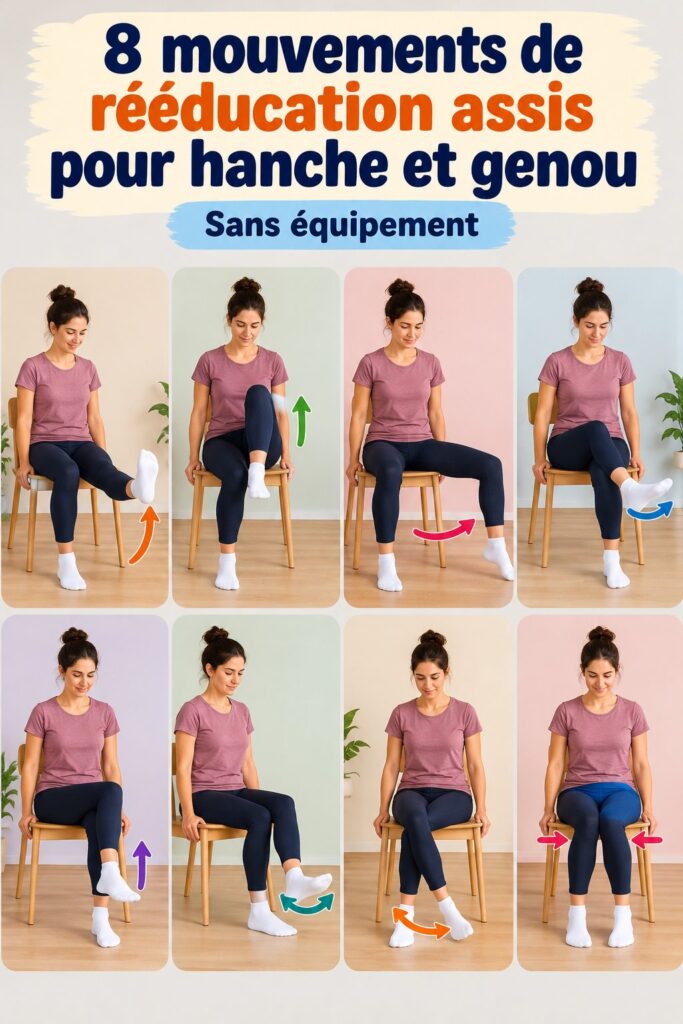 8 mouvements de rééducation assis pour hanche et genou