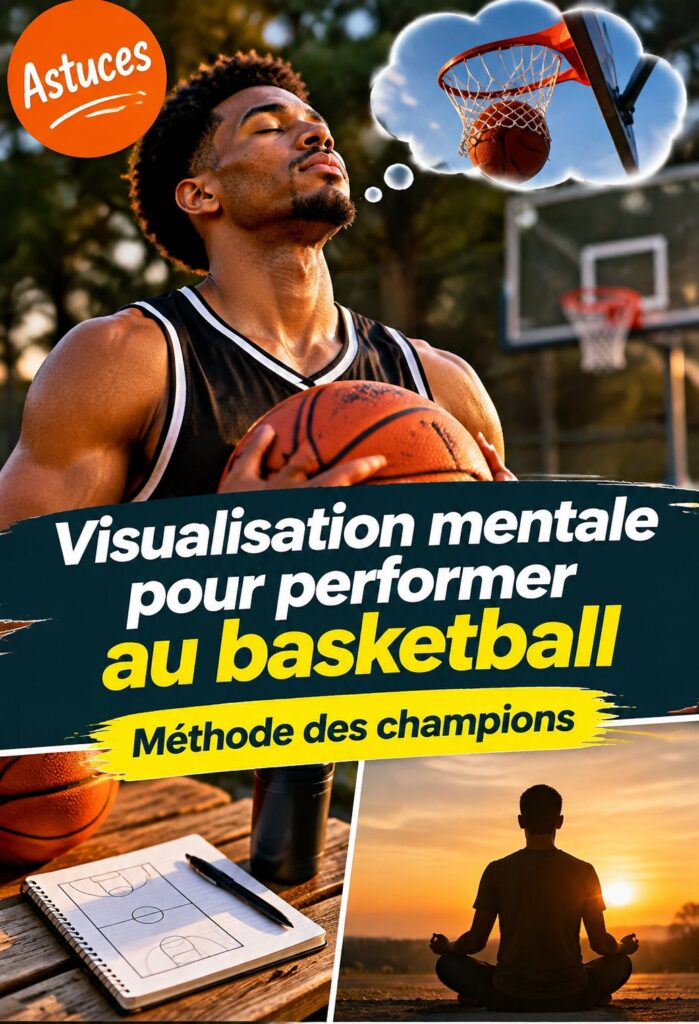 Un joueur de basket pratiquant la visualisation mentale avant un match.
